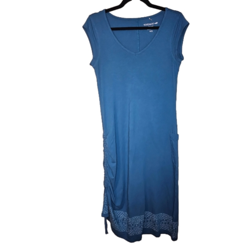 Toad&Co Blue Samba Muse Midi Dress with Subtle Hem Pattern